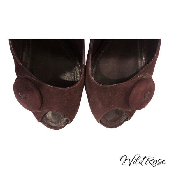 LOUIS VUITTON Aubergine Purple Suede Chelsea Peep-Toe Pumps Size 36.5 - Picture 6 of 16